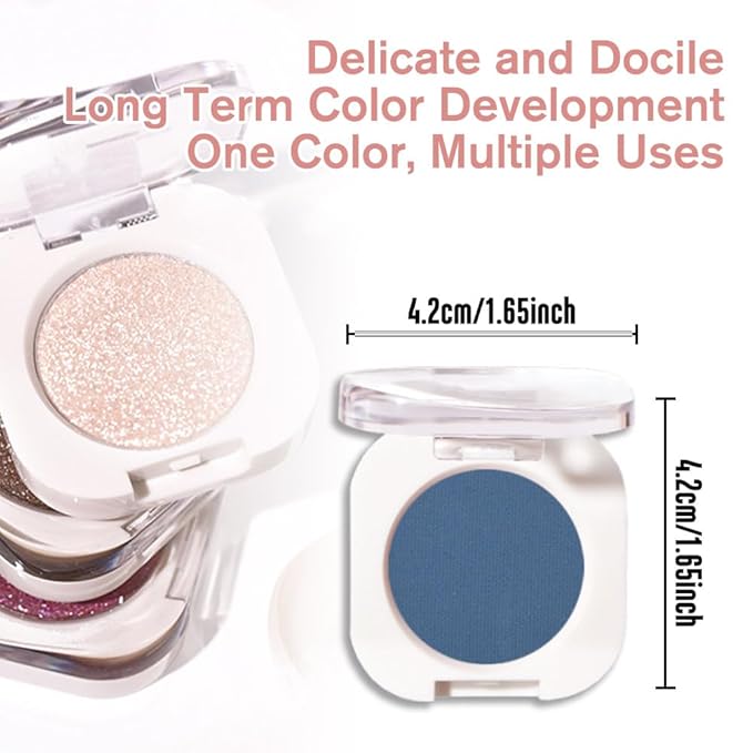 Blue Matte Single Eyeshadow, Lightweight Blendable Mini Eye Shadow for Older Women, Monochrome Eyeshadow Palette Makeup Pigmented Waterproof, Vegan & Cruelty-Free, 34