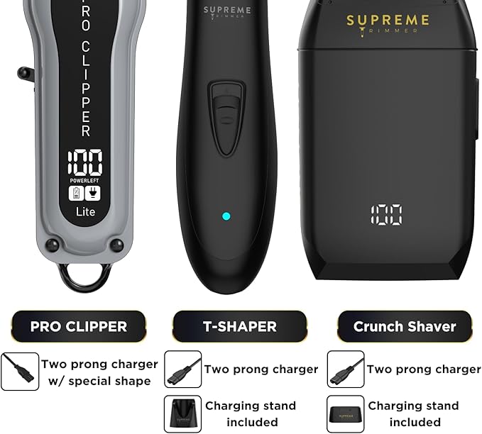 Supreme Trimmer 3-in-1 Barber Bundle | Pro Clipper Lite, DLC T-Shaper Trimmer & Crunch Foil Shaver | Professional Beard Trimmer Men’s Hair Clipper Kit | Black Lite Bundle