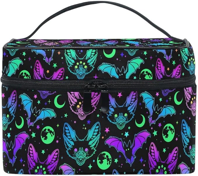Makeup Bags, Gothic Bats Moons and Stars Makeup Organizer Bags Toiletry Bag Box Travel Cosmetic Bag Make Up Train Case for Women Teen Girl Ladies