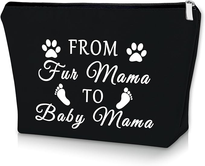 Mom to Be Gifts for Her Black Makeup Bag Pregnancy Announcement Gift for Mom Baby Reveal Gift Cosmetic Bag from Fur Mama to Baby Mama New Mommy Gifts for Women Birthday Christmas Gifts Travel Bag