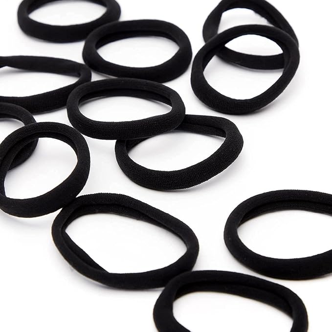 Kitsch Nylon Hair Ties No Damage - Stretchable Elastics for Strong All-Day Hold, Ponytail Holders | Hair Accessories for Women & Girls | Ideal Gifts for Women - Black, 12 Pcs