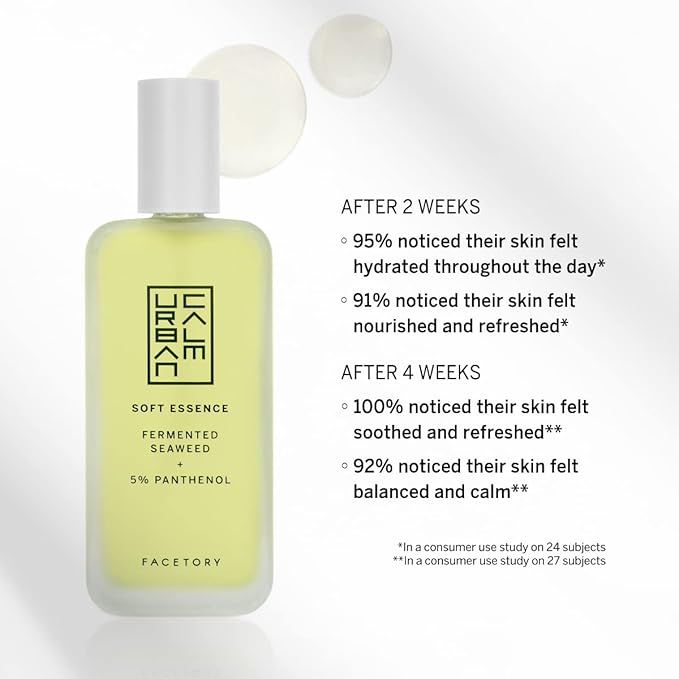 Urban Calm Soft Essence Mini Travel Size - Hydrating Face Toner with 5% Panthenol, Fermented Seaweed, & CICA for Calming Redness - Moisturizing Skin Essence for All Skin Types - 30ml
