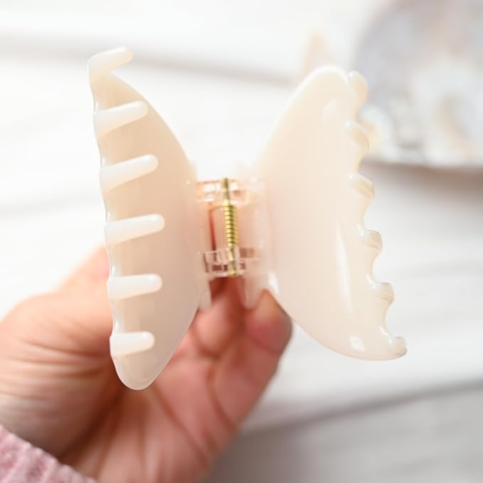 Handmade Celluloid Acetate French Design Barrettes Tortoise Shell Claws Hair Claw Luxury Fashion Accessories Hair Clip for Women (cream white)