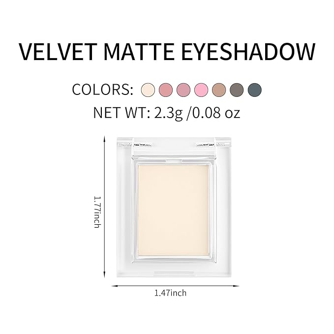 Erinde Single Matte Eyeshadow Palette, Velvet Eye Shadow Compact Powder Natural Makeup, Long-Lasting Eye Makeup, Ultra-Blendable, Pigmented Color, Vegan Formula, H02 Off White