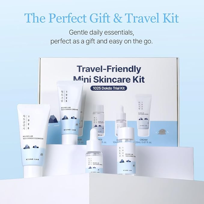 ROUND LAB 1025 Dokdo Hydrating Mini Size Kit (Cleanser, Toner, Ampule, Cream) | Deep Hydration for Dry Skin | Gentle, Lightweight Routine for Daily Moisture & Soothing Care