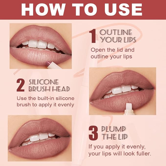 SUAKE Plump Matt Lipstick Lipliner Pencil Pack,Waterproof Crayon with Silicone Smudger for Define Contours & Sculpting Lip, Longwear Moisture Smooth Creamy Formula for Lip Makeup (01# Lift)