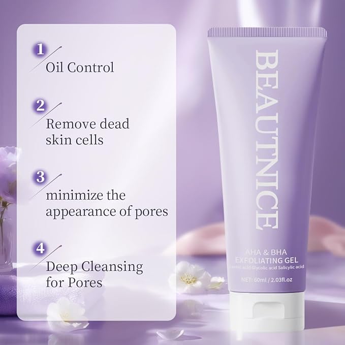 AHA BHA Exfoliating Gel, Deep Cleansing Peeling Gel for Acne Prone Skin, Removes Dead Skin Cells, Minimizes Pores, Renews Skin, Facial & Body Scrub, 2.03 fl oz