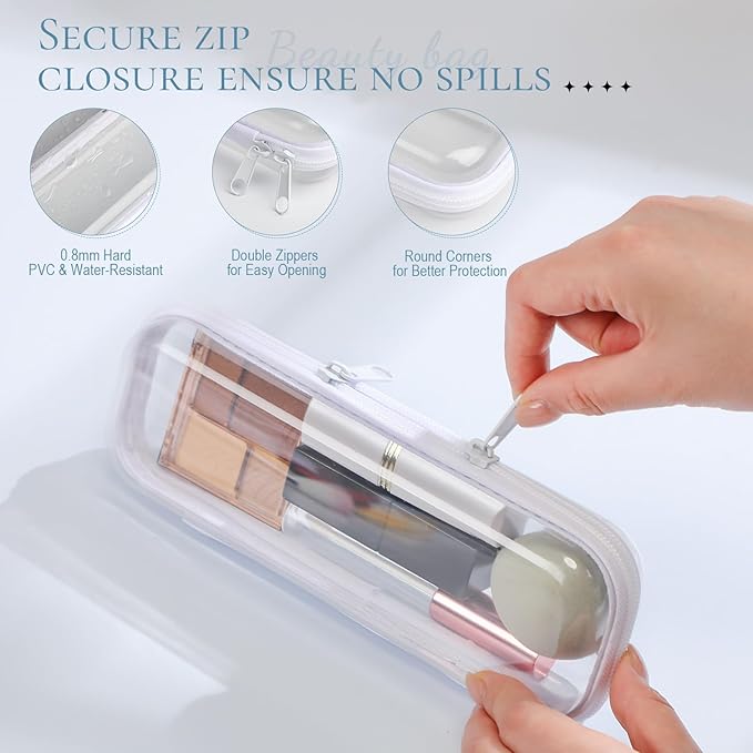 Sanwuta 6 Pcs Clear Hard Zipper Case Hard Plastic Zipper Pouches Makeup Bag Pencil Pouches Transparent Cases for Snacks Plastic Storage Organizer Box for Travel(White,7.87 x 2.56 x 1.57 Inch)