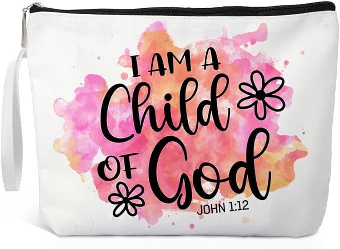 I Am A Child Of God Makeup Bag, Funny Cosmetic Bag for Goddaughter, Inspirational Gifts for Christian, Baptism Gifts for Godchild, First Communion Gifts, Catholic Gifts for Women