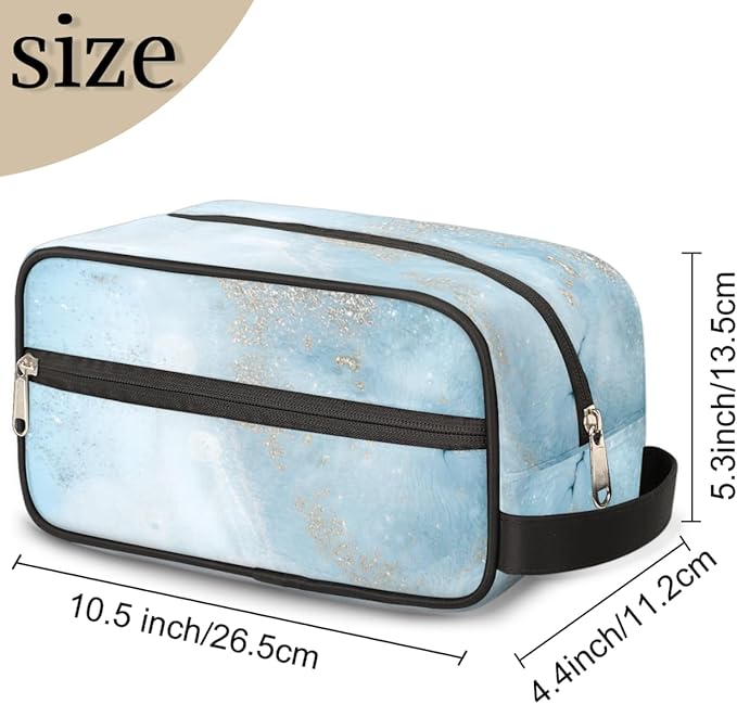 Cute Blue Marble Texture Travel Toiletry Bag for Women Men Lightweight Cosmetic Makeup Bag Organizer Waterproof Shaving Bag Dopp Kit with Large Capacity for Toiletries and Shaving Accessories
