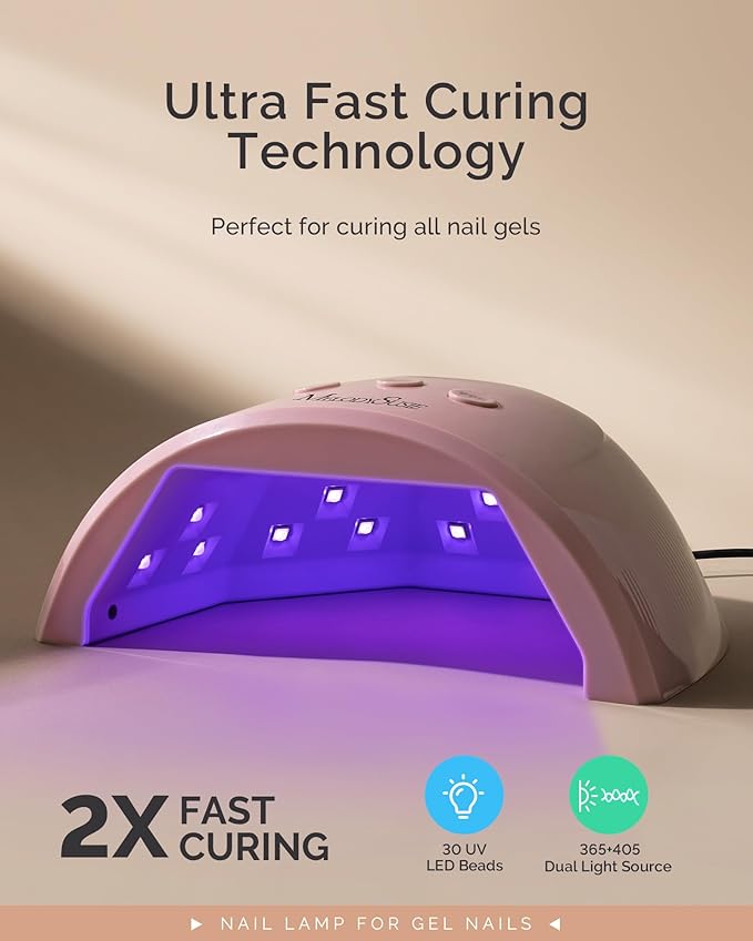 MelodySusie Compact Advanced UV LED Nail Lamp, P-Plus30F Nail Dryer with 3 Timers & Smart Sensor Cures All Gels, Especially Rhinestone Glue, Solid & Liner Gel Polishes for Advanced DIY at Home Pink