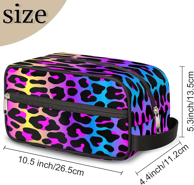Rainbow Cheetah Leopard Print Travel Toiletry Bag for Women Men Lightweight Cosmetic Makeup Bag Organizer Waterproof Shaving Bag Dopp Kit with Large Capacity for Toiletries and Shaving Accessories
