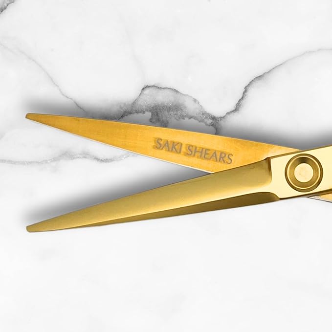 6 Inch Yellow Gold Swivel Hair Shears Set Includes Swivel Cutting Shears and Swivel Thinning Shears - Professional Grade - 440C Stainless Steel