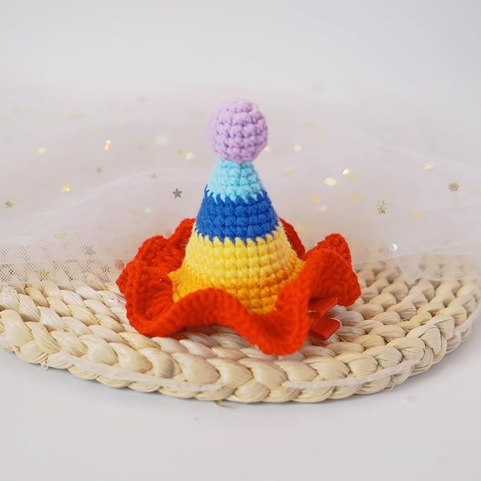 Crochet Knitting Hair Clip for Girls/Daughter, Gift for Her Birthday, Finished Handmade Wool Knitted Rainbow Hat