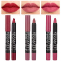 evpct 3Pcs Rub Red Rose Mauve Pink Matte Lipstick Lip Crayon Liner Pencil Pen Makeup Set Matte Lipstick and Lip Liner Set 24 Hour Waterproof labiales mate 24 horas originales 13&15&16