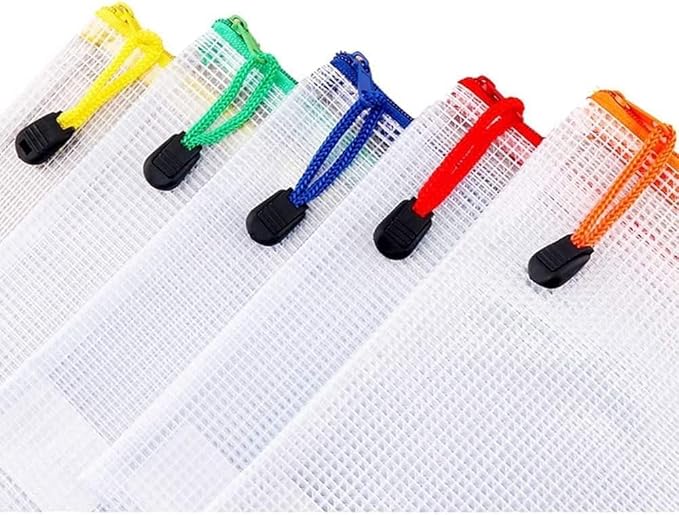 Oaimyy-16Pcs, Mesh Zipper Pouch Document Folders Bag & Plastic Zip File Folders for School Office Supplies, Travel,Puzzles Games Organizing Storage (Inches, MultiSize)