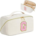 Personalized Initial Makeup Bag,Christmas Gifts for Girl,Preppy Bag Cosmetic Travel Bag Women,Travel Toiletry Organizer,Large Capacity Corduroy Stuff Bag,Cute Cosmetic Pouch Skincare Bag-G