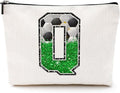 Soccer Gifts Initial Makeup Bag Monogrammed Cosmetic Bag Letter Q Zipper Pouch Soccer Accessories for Girls Women Player Coach Friend Stuff Graduation Birthday Gifts