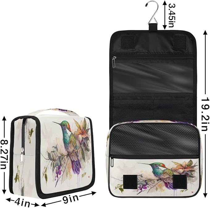 Travel Toiletry Bag for Women & Men Colorful Art Bird Hanging Cosmetic Organizer Portable Waterproof Makeup Case Make Up Bag with Compartments Travel Essentials for Bathroom Shower