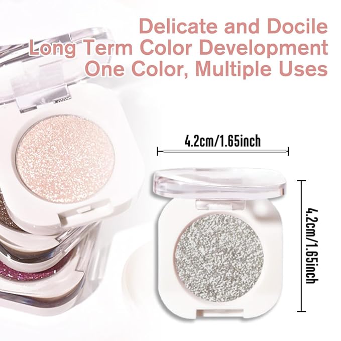 Slive Glitter Single Eyeshadow, Lightweight Blendable Mini Eye Shadow for Older Women, Monochrome Eyeshadow Palette Makeup Pigmented Waterproof, Vegan & Cruelty-Free, 12