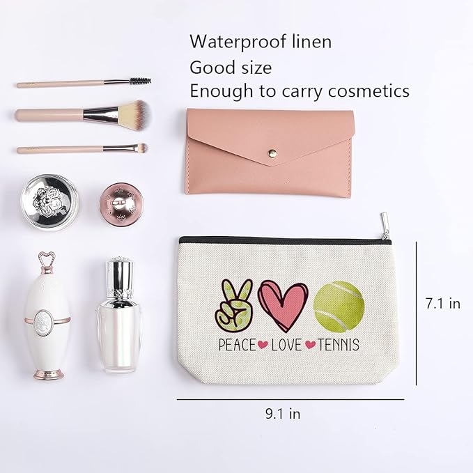 Tennis Gifts Tennis Pouch Bag Inspirational Gifts for Women, Gifts for Tennis Lovers Players Birthday Gift for Coach Best Friend Sister - Peace Love Tennis Makeup Bag