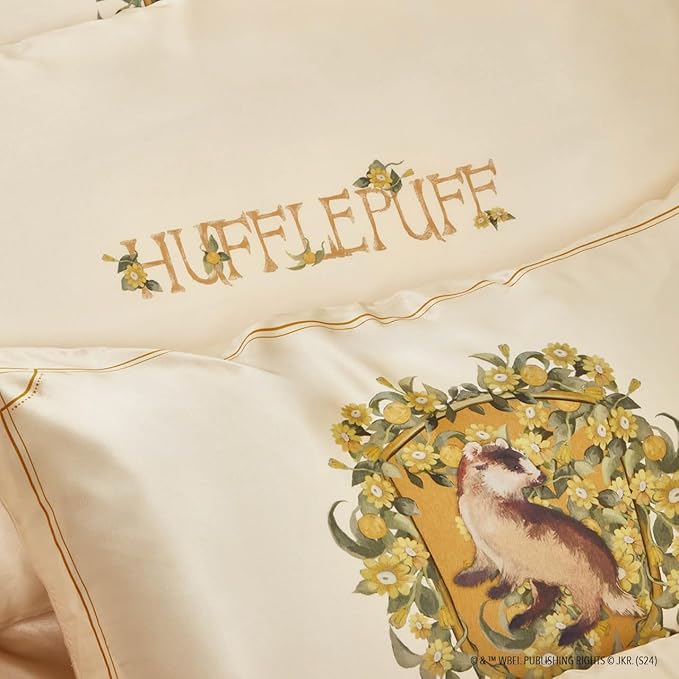Kitsch x Harry Potter Hufflepuff Satin Pillowcase w/Zipper for Hair & Skin – Double-Sided, Softer Than Silk, Wrinkle-Free, Machine Washable, Frizz Control, Breakout Prevention - Queen/Standard(19x26)