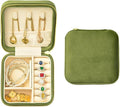 Travel Jewelry Case, Small Plush Velvet Jewelry Box for Women and Girls, Portable Jewelry holder organizer for Rings Earrings Necklaces Bracelets(Avocado Green)