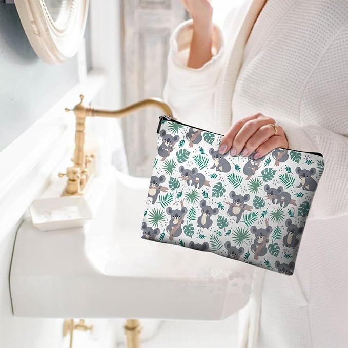 Small Makeup Bag for Purse Cute Canvas Waterproof Cosmetic Bags for Women Zipper Travel Toiletry Pouch-Koala Makeup Bags