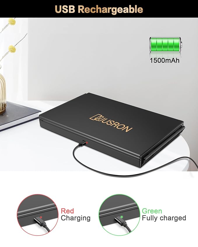 JUSRON 360 Viewing Angle Self Hair Cutting Mirror, Clear Anti-Fog HD Glass, USB Rechargeable, Easy to Use, Height Adjustable, Portable, Good Choice for Gifts