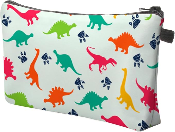 Cute Travel Makeup Bag Cosmetic Bag Small Pouch Gift for Women (Dinosaur Light Mint)