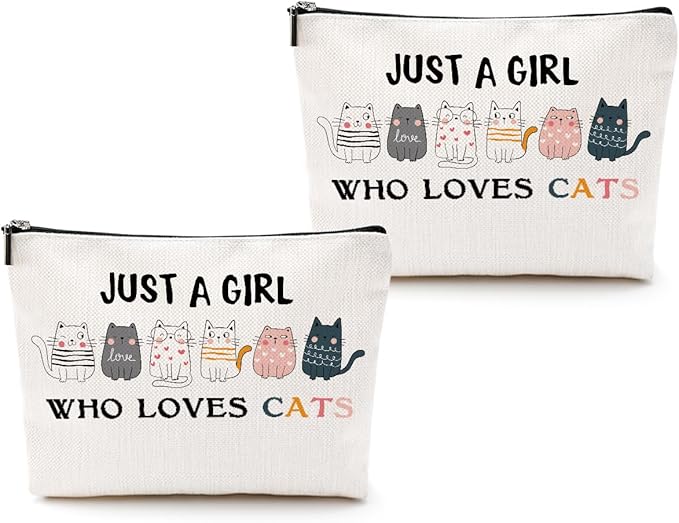 2pcs Cats Makeup Bags for Women, Cute Cat Themed Gifts Cosmetic Bag Travel Zipper Pouch for Sister Bestie, Christmas Birthday Gifts for Women Girls Cat Mom