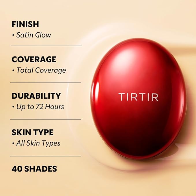 TIRTIR Mask Fit Red Cushion Foundation | Full coverage, Weightless, Skin fit, Satin Glow Finish, Korean Makeup BB Foundation, beauty, Tattoo cover up, Buildable (#13N Fair Ivory, 0.63 Fl Oz)