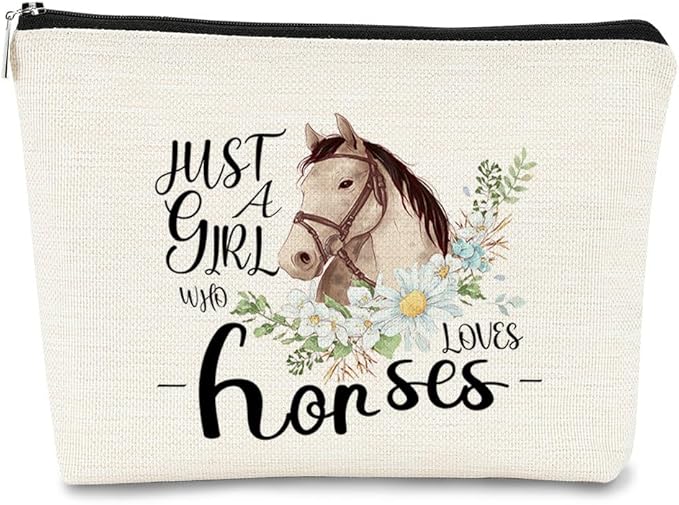 Cute Horse Small Makeup Bag,Comestic Bag Birthday Gifts for Horse Lovers Girls Friends, Just A Girl Who Loves Horse Cute Fashion Magic Cosmetic Pouch for Girls Women