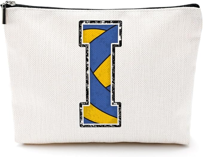 Volleyball Gifts Initial Makeup Bag Monogrammed Cosmetic Bag Letter I Zipper Pouch Volleyball Accessories for Girls Women Volleyball Player Coach Friend Volleyball Stuff Graduation Birthday Gifts
