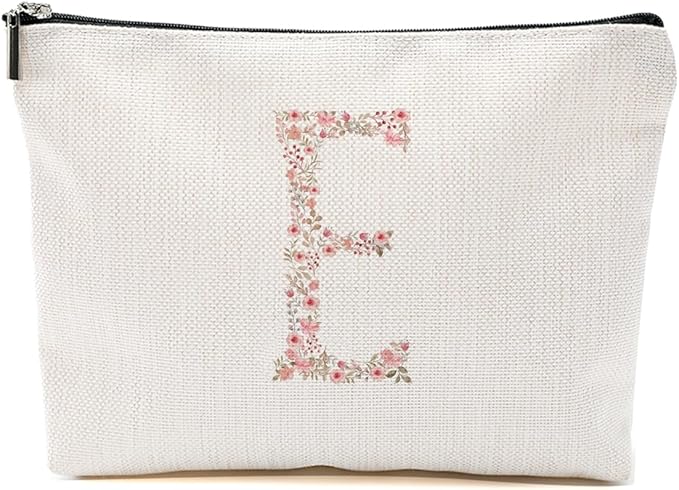 Initial Makeup Bag Floral E Personalized Cosmetic Bag Monogrammed Gifts for Women Girls Bride Daughter Monogram Zipper Pouch for Teacher Appreciation Mothers Day Birthday Wedding Bridal Shower Gifts