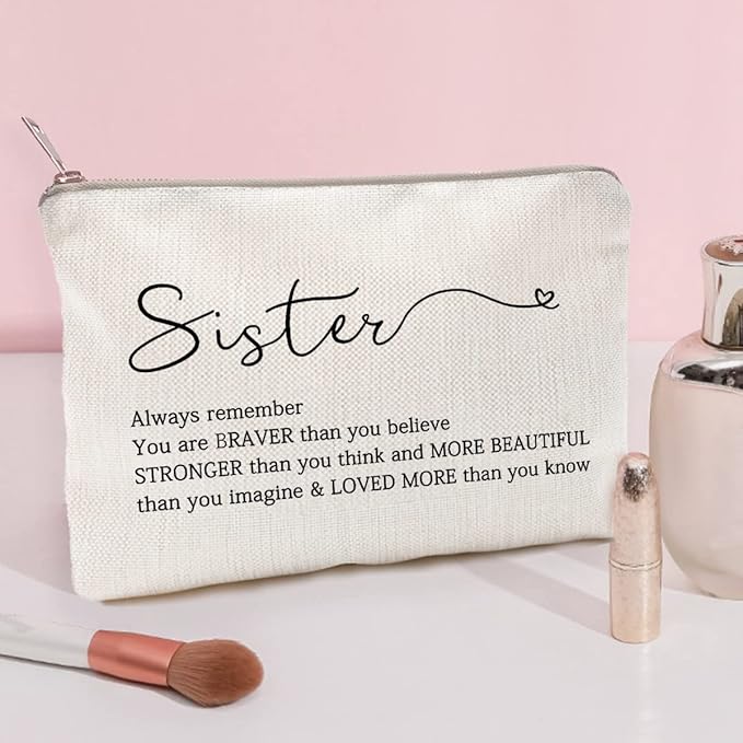 LICOBG Sister Birthday Gift Makeup Case Self-Worth Cosmetic Bag Positive Affirmation Toiletry Bag Gift Motivation Quotes Sister Gift