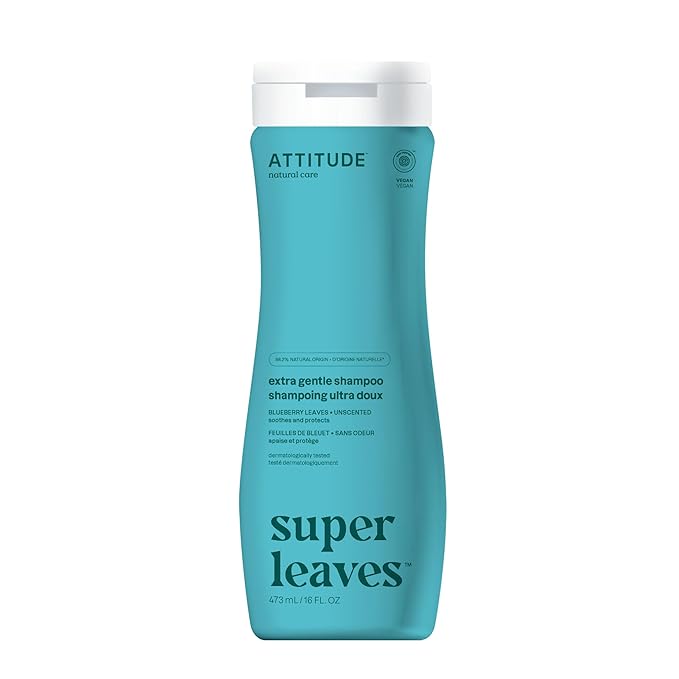 ATTITUDE Extra Gentle Hair Shampoo, EWG Verified, Soothes Dry Scalp, Naturally Derived Ingredients, Vegan and Plant Based, Unscented, 16 Fl Oz