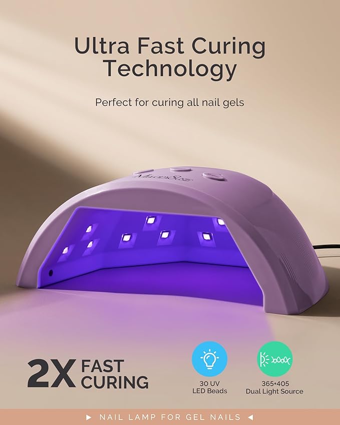 MelodySusie Compact Advanced UV LED Nail Lamp, P-Plus30F Nail Dryer with 3 Timers & Smart Sensor Cures All Gels, Especially Rhinestone Glue, Solid & Liner Gel Polishes for Advanced DIY at Home-Purple