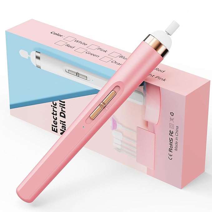 Portable Electric Nail Drill with LED Light, Gentle Power Beginner-Friendly Nail Grinder for Dead Skin Removal and Polishing, Cordless Manicure Pedicure Tool with Accessories Kit for Home Use (Pink)