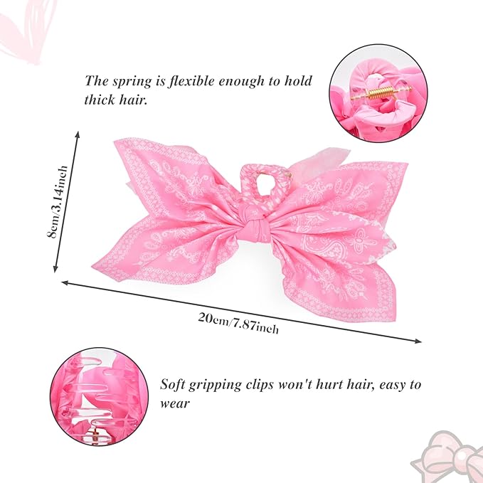 Bow Claw Clips Bow Hair Clips 2PC Pink Big Hair Bows for Women Butterfly Styling Large Hair Clips for Thick Hair for Girls Hair Accessories for Teen