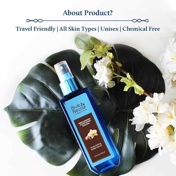 Blue Nectar Niraa Madurai Sandalwood Body Mist for Long Lasting Freshness and Aromatic Body Fragrance(3.4 Fl Oz)