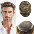 FACE MIRACLE Hair System for Men French Lace Mens Toupee Human Hair Replacement System Lace with PU Toupee for Men Male Hair Piece Wigs 6"X8" #740 7# VERY LIGHT BROWN WITH 40% SYNTHETIC GREY