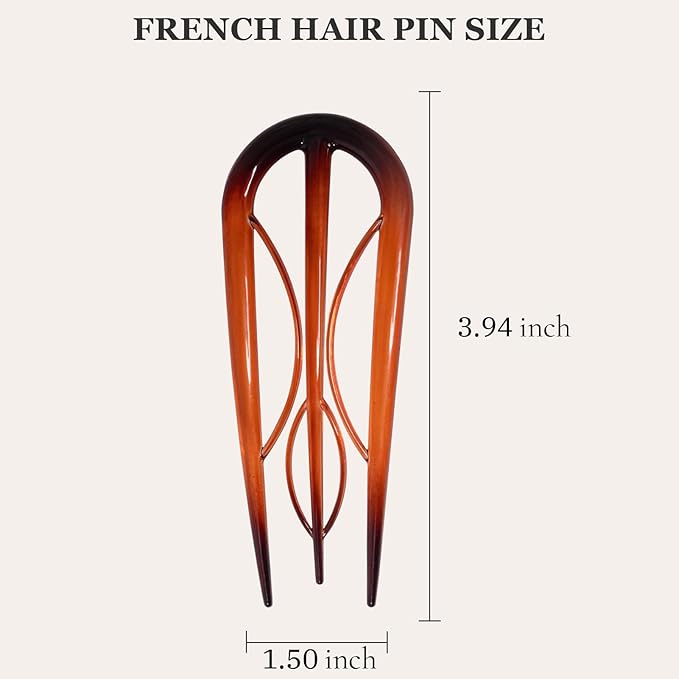 Sunolga 6PCS French Hair Pins for Women, French Pins Hair, Large Hair Styling Pins for Thin Thick Hair, Unique 3 Internal Teeth Hair Sticks Hairpin（Amber）