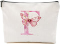 Initial Makeup Bag Pink Butterfly F Personalized Cosmetic Bag Monogrammed Gifts for Women Girls Bride Friends Monogram Zipper Pouch for Friendship Mothers Day Birthday Wedding Bridal Shower Gifts