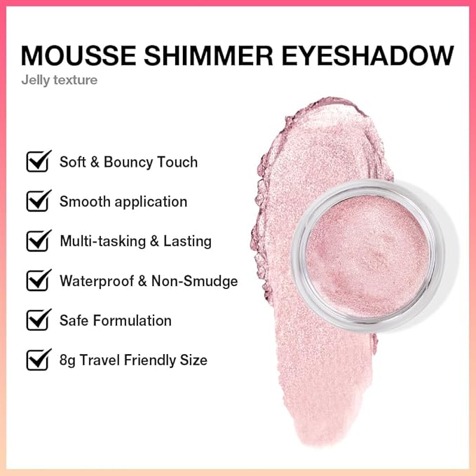 Cream Glitter Pale Pink Shimmer Metallic Eyeshadow Palette Makeup For Mature Women, Natural Single Mini Instant Holographic Eyeshadow, Sombras Crema Para Ojos, Talc, Paraben & Cruelty Free