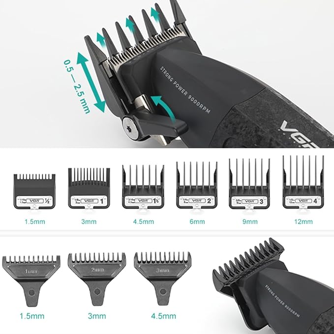 VGR 640 Professional Hair Clippers for Men, 9000RPM Cordless Barber Clippers and Trimmers Set, Zero Gap T-Blade Hair Cutting Kit, DLC Coated Ceramic Blade Barber Kit with LED Display(Black)