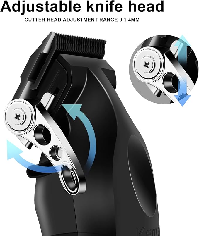 KEMEI Black Hair Clippers for Men， Adjustable Blade Cordless Clipper Professional Barber Clippers， USB Rechargeable Wireless Haircut Clippers km-2296