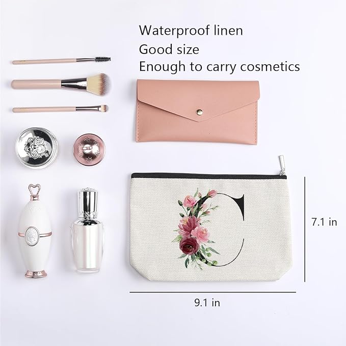 Initial Makeup Bag, Personalized Gifts for Women, Bridesmaid Gifts, Birthday Gifts for Women Mom, Gifts for Best Friend, Bride Bridesmaid Cosmetic bag (Letter C)