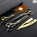 Professional Black Gold Hairdressing Scissors Stainless Steel Barber Hair Cutting Sets Salon Multifunctional Straight Shears Teeth Scissors Thinning Shears Tools for Mother Father's Gift