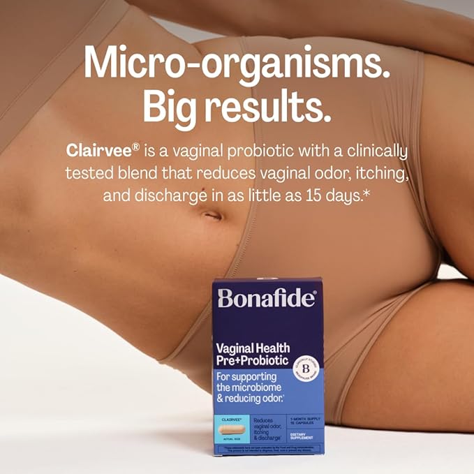 Clairvee by Bonafide. Vaginal Probiotic for Relief from Odor, Itching, & Discharge. — 3-Month Supply (45 Capsules)